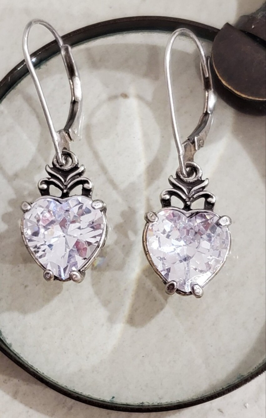 Brighton .925 Sterling Silver Heart Crystal Drop Earrings